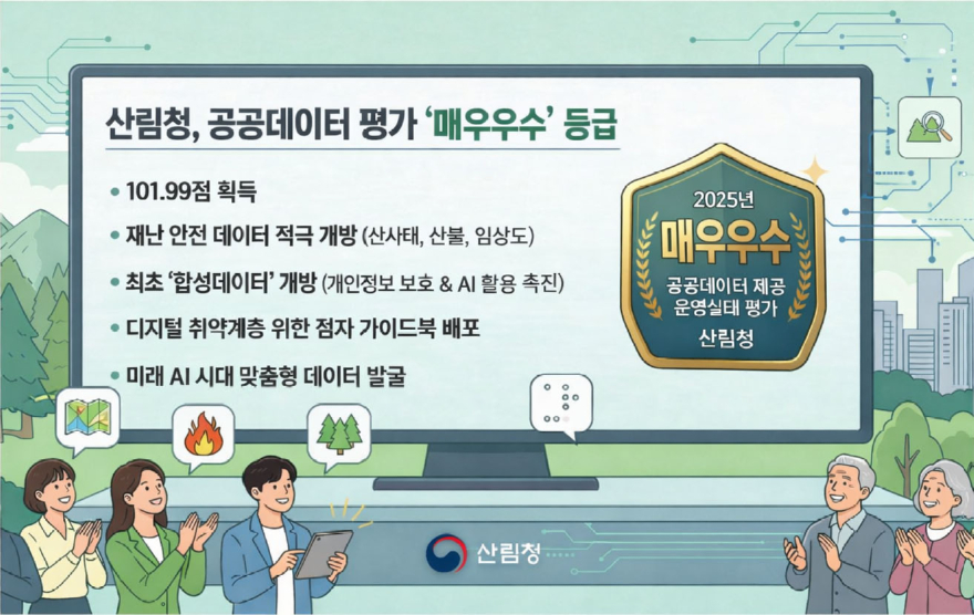 사진1.산림청은 '2025년 공공데이터 제공 운영실태 평가'에서 6년 연속 최고등급인 ‘매우우수’를 받았다.jpg