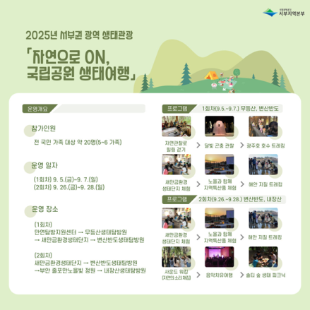 “자연으로 ON, 국립공원 생태여행!” 9월, 서부권 광역 생태관광 운영