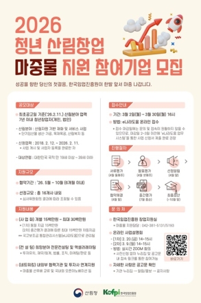“청년의 꿈, 산림에서 키운다” 한국임업진흥원, 창업 마중물 지원 사업 공모