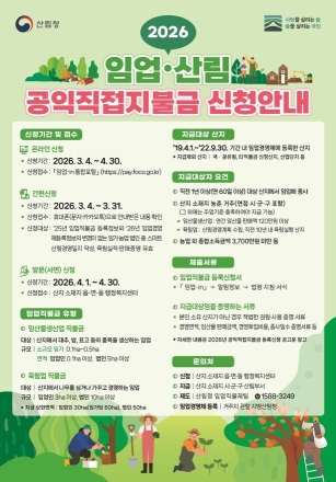 홍천국유림관리소, 2026년 임업직불금 신청 접수 시작