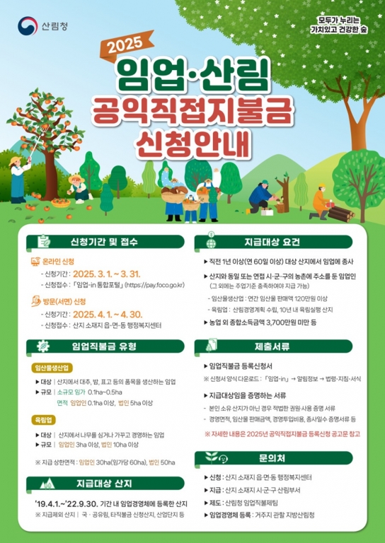 2025년 임업‧산림직불금 신청, 미리 준비하세요